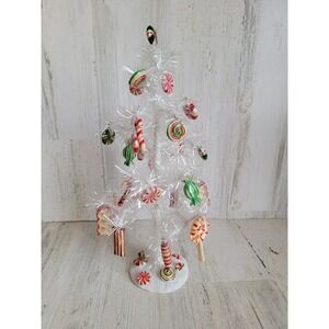 Miniature Xmas candy tree vintage style ribbon peppermint table top decor